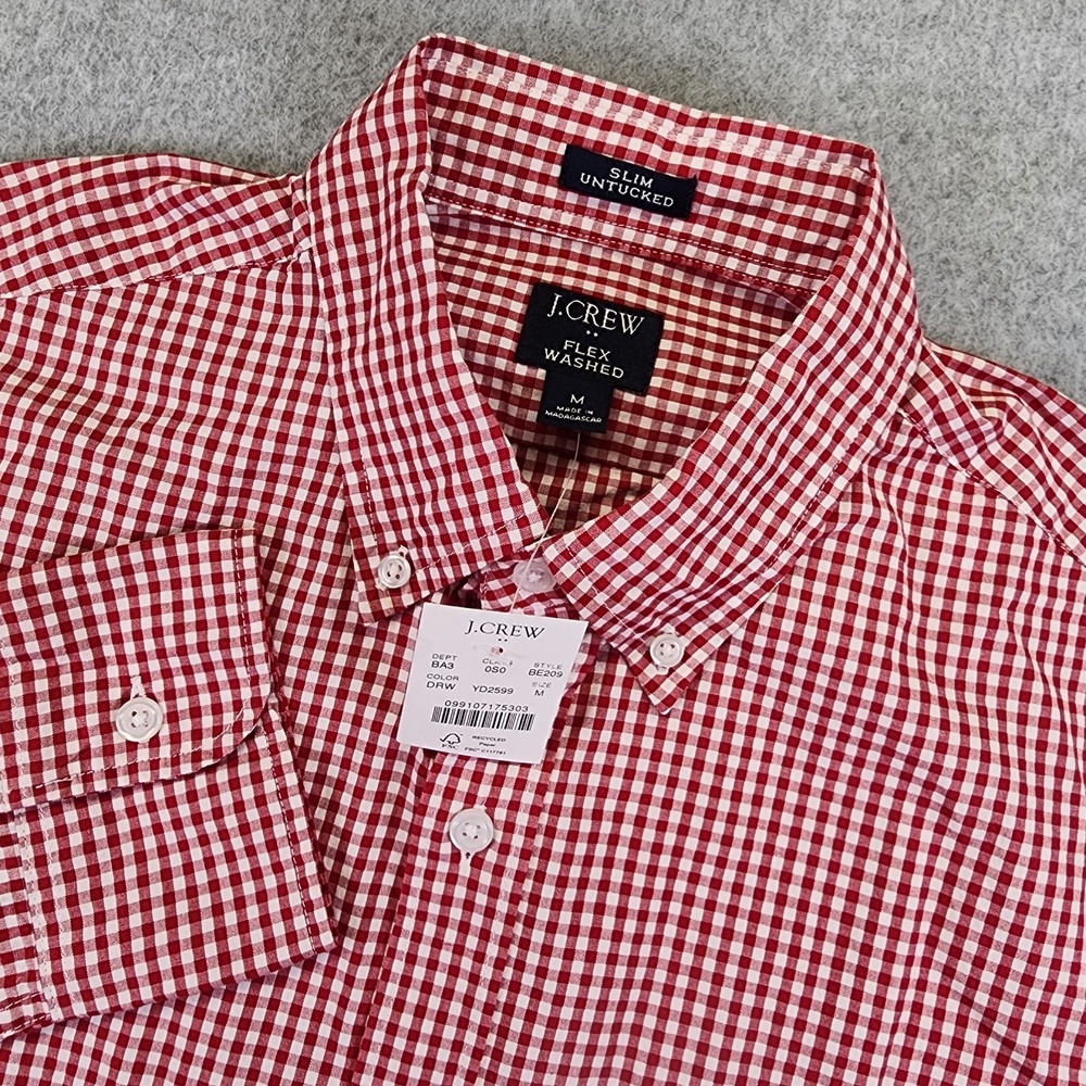 NEW J Crew Mens M Flex Washed Slim Long Sleeve‎ Button Shirt Gingham Check Red